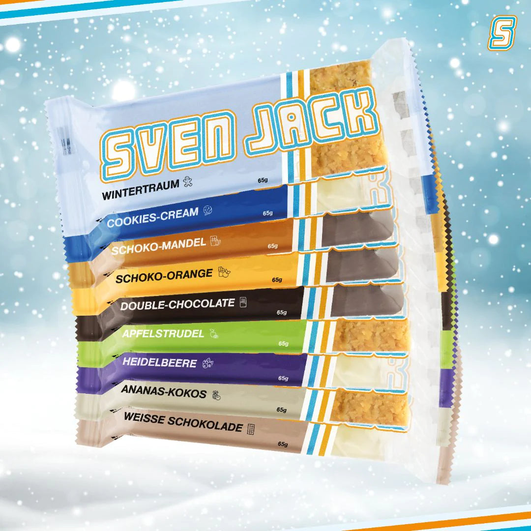 Ein Fitness-Adventskalender von Sven Jack mit 49 Haferflockenriegeln à 65g